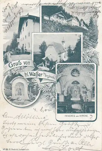 Ak Heiligwasser bei Innsbruck Tirol  Ltiho gel 1900 Igls Wallfahrtsort Gasthaus