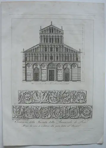 Ranieri Grassi (XIX) Facciata Primaziale di Pisa Orig Kupferstich 1829 Italia
