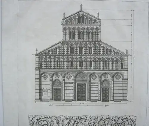 Ranieri Grassi (XIX) Facciata Primaziale di Pisa Orig Kupferstich 1829 Italia