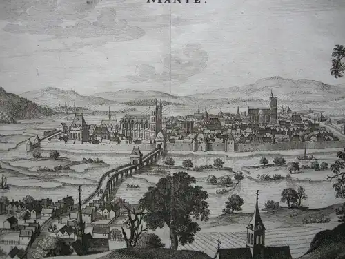 Mantes-la-Jolie Ile-de-France Gesamtansicht M. Merian 1646 Orig Kupferstich