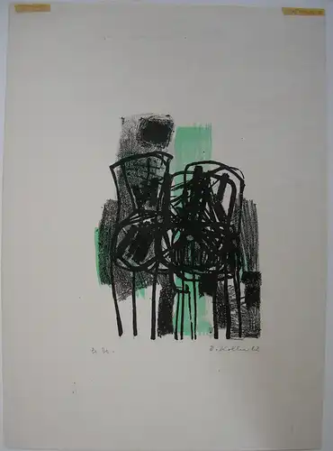 Oskar Koller aquarellierte Lithographie Stühle Probedruck signiert 1962