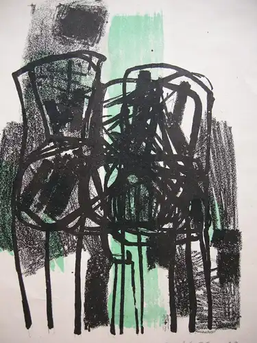 Oskar Koller aquarellierte Lithographie Stühle Probedruck signiert 1962