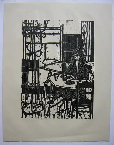 Diether Kressel (1925-2015) Der Garderobenständer Orig Holzschnitt signiert 1959