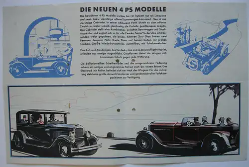 Werbeprospekt Opel 4 PS Rüsselsheim 1928 Automobil Entwurf Ernst Zoberbier