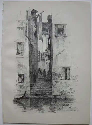 Charles Edw. Holloway (1838-1897) Street in Venice Venezia Orig Lithografie 1898