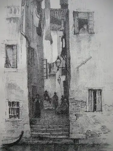 Charles Edw. Holloway (1838-1897) Street in Venice Venezia Orig Lithografie 1898