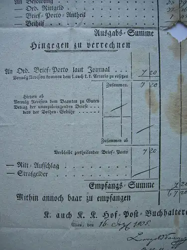 Postgeschichte Abrechnung Post-Station Söll Innsbruck Österreich 1805