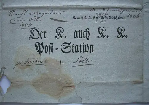 Postgeschichte Abrechnung Post-Station Söll Innsbruck Österreich 1805