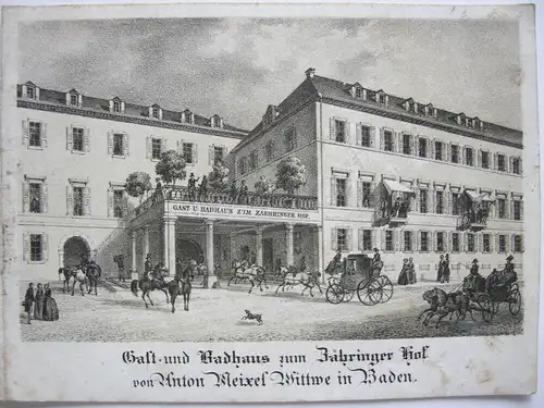 Zähringer Hof Baden Hotel-Folder 4 Lithografien Baden Württemberg um 1850