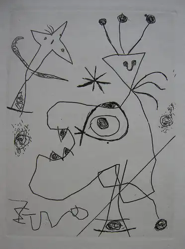 Joan Miro (1893-1983) L'Aigrette Federkopf Orig Radierung 1956