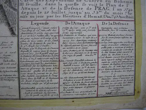 Einblattdruck Belagerung Prag Österr Erbfolgekrieg kolor Kupferstich Homann 1743