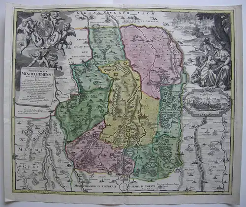 Mindelheim Allgäu Bayerisch Schwaben Kolor Kupferstichkarte Homann 1720