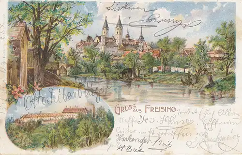 AK Freising Ansicht Domberg litho gel 1903