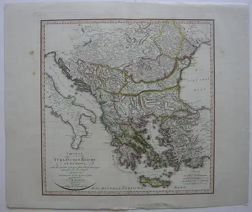 Reinecke Türkisches Reich in Europa kolor Kupferstichkarte Weimar 1800 Türkei