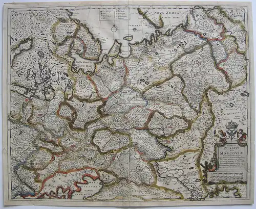 Russland Russici Moscoviae kolor Orig. Kupferstichkarte F. de Witt um 1650