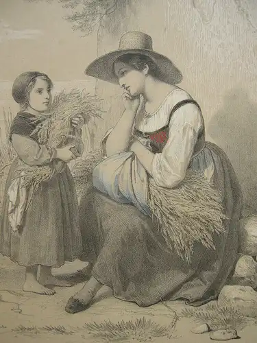 Francois Grenier (1793-1867) Kleine Erntehelferin Orig Lithografie um 1850