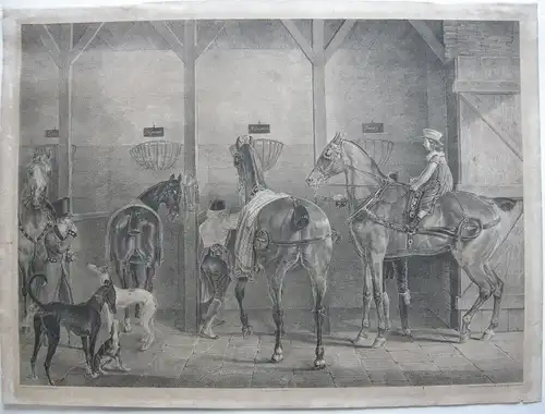 J J Kirchhoff (1796 –1848)  Pferdestall Englische Rennpferde Lithografie 1825