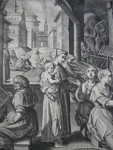 Philip Gallé (1537-1612) Seidenspinnerei Nova reperta Orig Kupferstich 1600