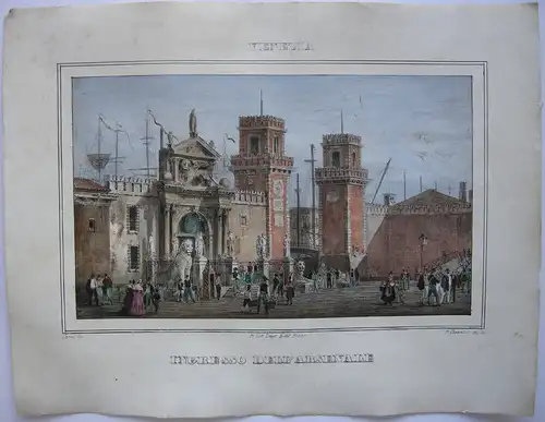 Venedig Eingang Arsenale Orig Farblithografie P. Chevalier nach Canal um 1840