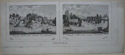 Domenico Pronti (tätig um 1800) Isola Tiberina 2 Kupferstiche 1798 Roma Italia