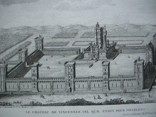 Nicolas Ransonnette (1745-1810) Chateau de Vincennes Orig Kupferstich 1787