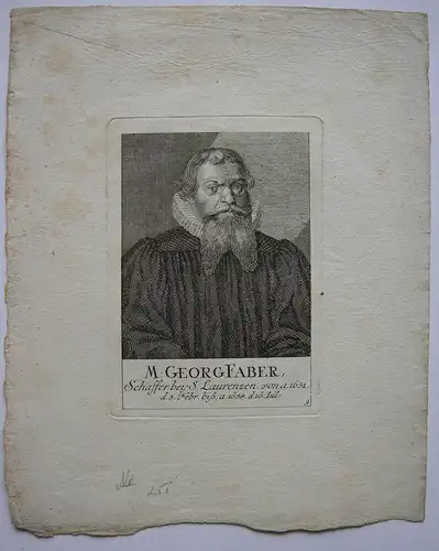Georg Faber (1579-1634) Lutherischer Theologe Hebräist Orig Kupferstich um 1650