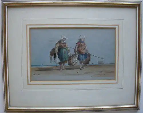 Charles Cooper Henderson (1803-1877) Fischerinnen am Strand Orig Aquarell 1850