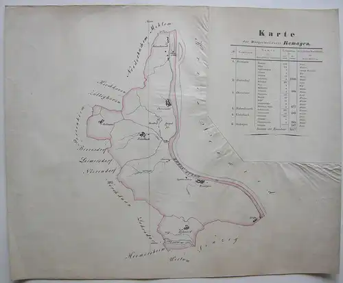 Karte Bürgermeisterei Remagen Rheinland Pfalz kolor Orig Kupferstich 1820