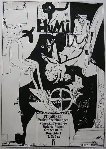 Pit Morell (1939) Farbstiftzeichnungen Plakat Galerie Niepel 1968 signiert