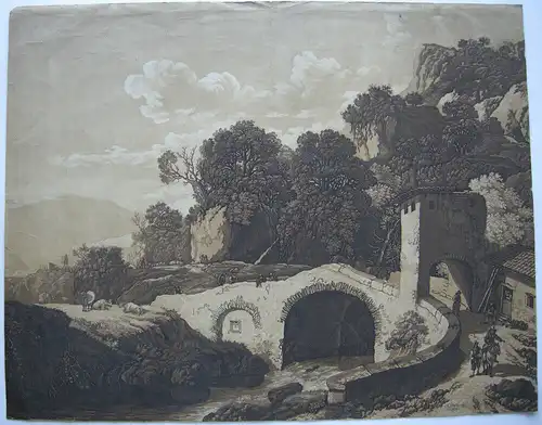 Regina Kath Carey Quarry (c. 1762-1821) Landschaft mit Brücke Aquatinta 1791