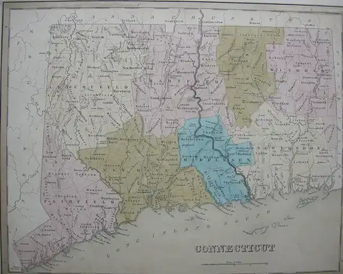 North America Nordamerika Connecticut kolor Orig Stahlstichkarte 1838 Boynton