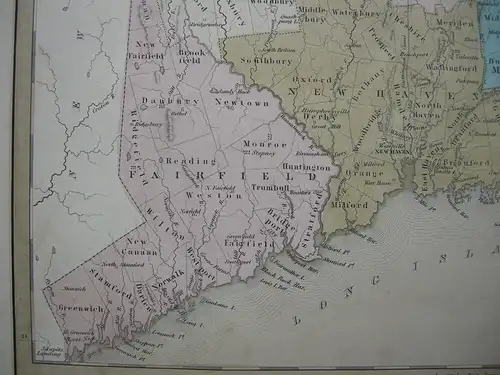 North America Nordamerika Connecticut kolor Orig Stahlstichkarte 1838 Boynton