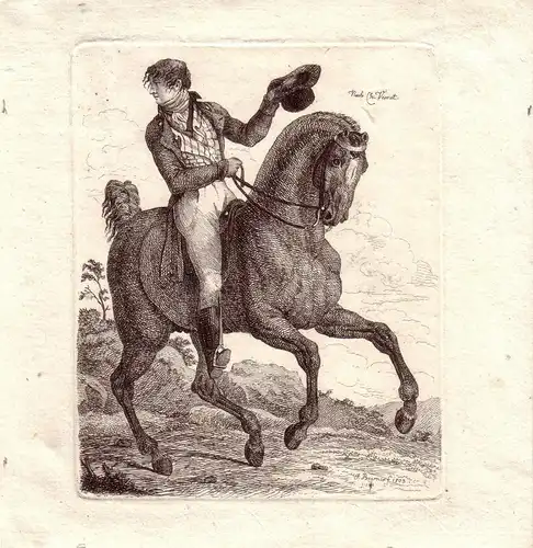 Johann Andreas Boerner Grüßender Mann galoppierendes Pferd Orig. Radierung 1803