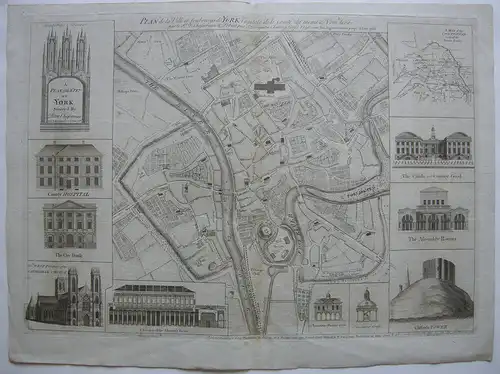 York Plan of the City Orig Kupferstich Chassereau 1766 England copper plate