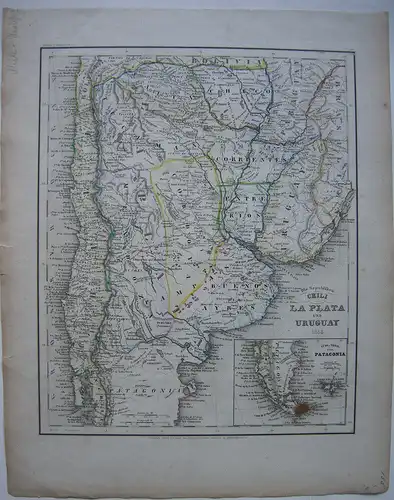 South America Chile La Plata Uruguay kolor Orig Stahlstich 1853