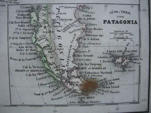 South America Chile La Plata Uruguay kolor Orig Stahlstich 1853