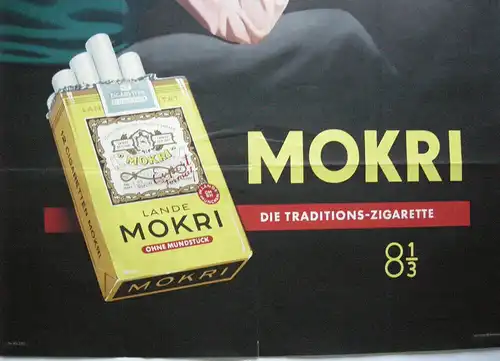 Plakat Reklame Mokri Traditions-Zigaretten Werbeplakat Orig Lithografie 1960