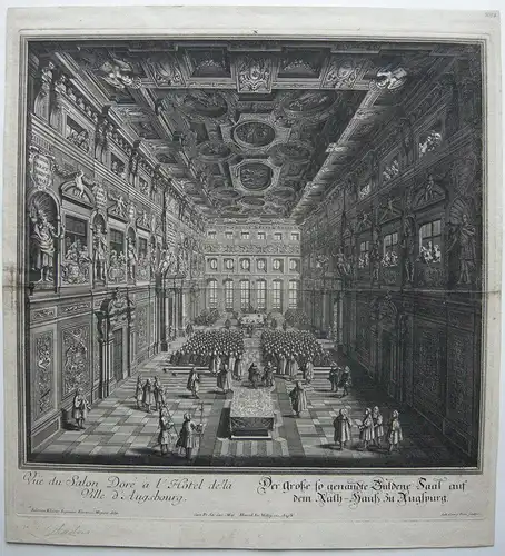 Rathaus Augsburg Godener Saal Orig Kupferstich Salomon Kleiner 1730 Elias Holl