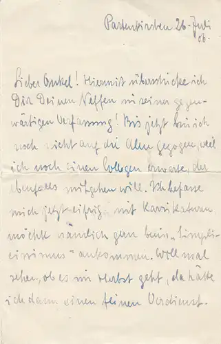 Ludwig Bock (1886-1971) Autograph Brief Tuschzeichnung Karikatur 1906