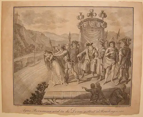 Straubing Agnes Bernauer Hinrichtung Orig Kupferstich Böttger 1821