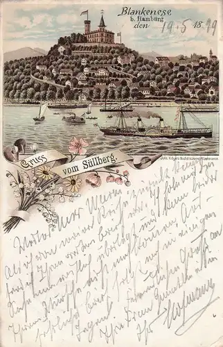 AK Blankenese Hamburg vom Süllberg Litho gel 1899