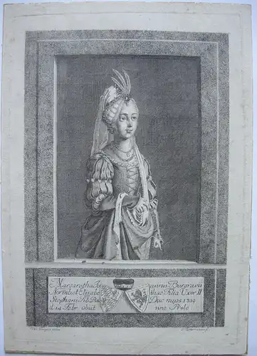 Margaretha Burggräfin Nürnberg (1360 -1406) Orig Kupferstich um 1750