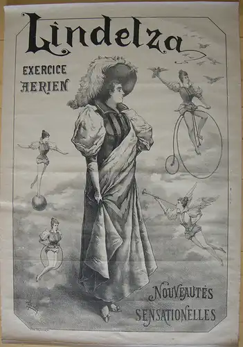 Plakat affiche Lindelza Exercice aerien Lithografie Gentili entoilé 1900 Cirque