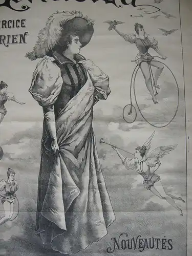 Plakat affiche Lindelza Exercice aerien Lithografie Gentili entoilé 1900 Cirque