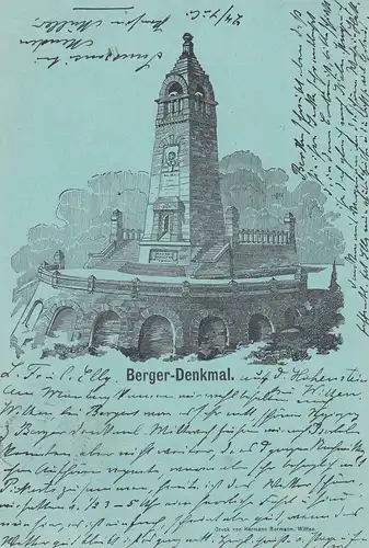 AK Berger-Denkmal Ennepe Arnsberg Nordrhein Westfalen gel 1902 Vorläufer-Karte