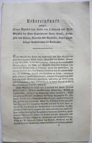 Circular k k. Österreich Auslieferung Verbrecher 1818
