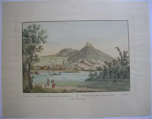 Kahlenberg Wien Österreich Ansicht über Donau kol Umrissradierung 1890