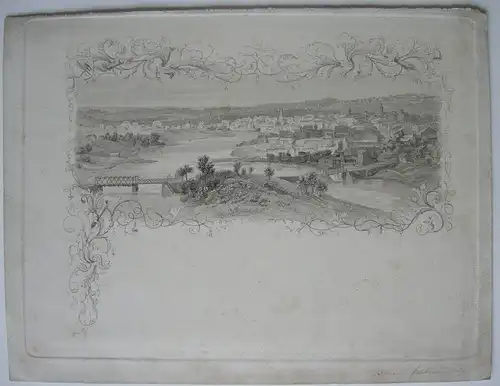 Dubuque Iowa USA Stahlstich Falkner signiert florale Bordüre 1850 Mississippi