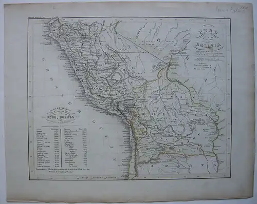 South America Peru und Bolivien kolor Orig Stahlstich 1853