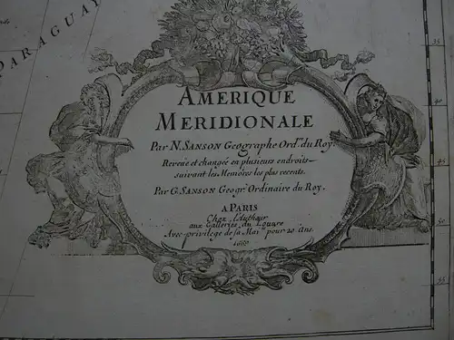 America de Sur Meridionale Südamerika Orig Kupferstichkarte Sanson 1669